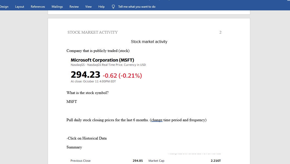 Stock market activity