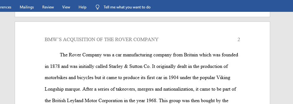 BMW’S ACQUISITION OF THE ROVER COMPANY