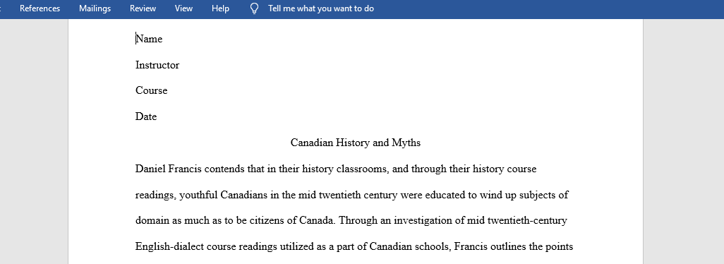 Canadian History and Myths