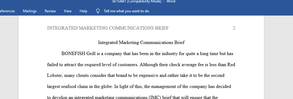 Integrated Marketing Communications Brief