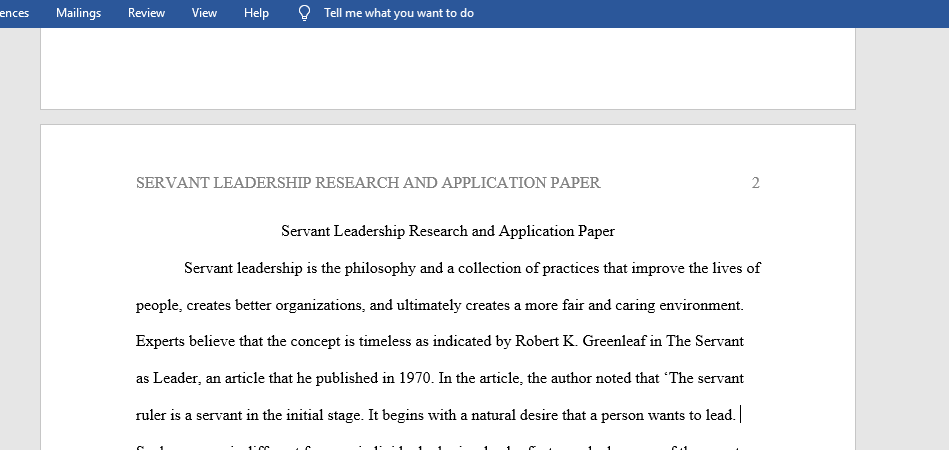 Servant Leadership Research and Application Paper