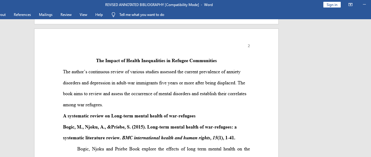 The Impact of Health Inequalities in Refugee Communities