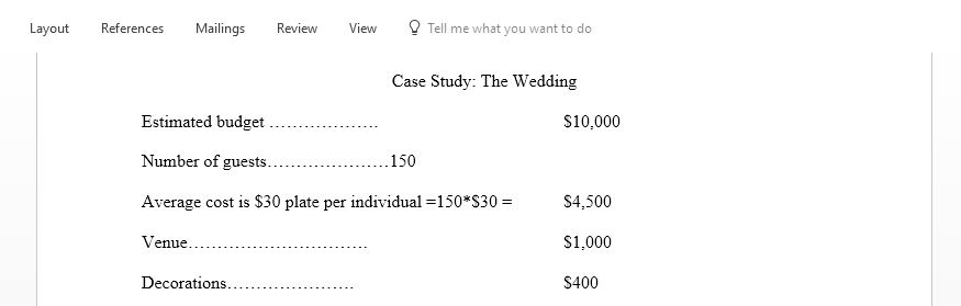 Case study based on the text book The Wedding