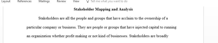 Construct a stakeholder map for an organisation with which you are familiar