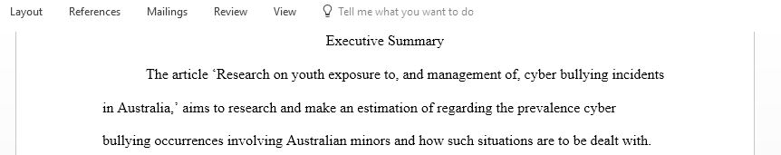 Cyberbullying Research Report prepare an Executive Summary of the Report