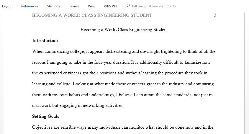 Design Your Process for Becoming a ‘World‐Class’ Engineering Student