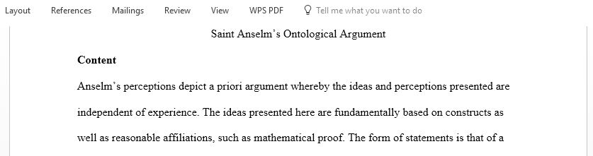 Discuss the content, coherence and shortfalls of Saint Anslem's ontological argument