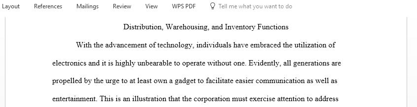 Distribution, Warehousing, and Inventory Functions