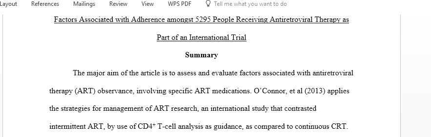 Factors Associated With Adherence Amongst 5295 People Receiving Antiretroviral Therapy as Part of an International Trial