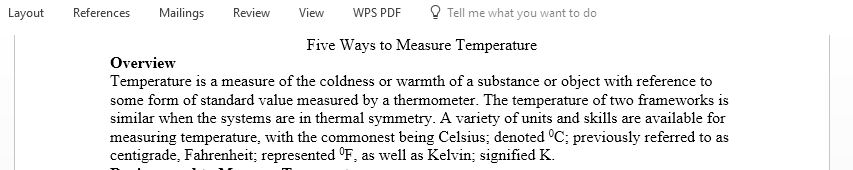 Find five methods to measure temperature and follow the instructions in the attached document