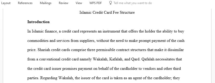 Islamic credit card fee structure research