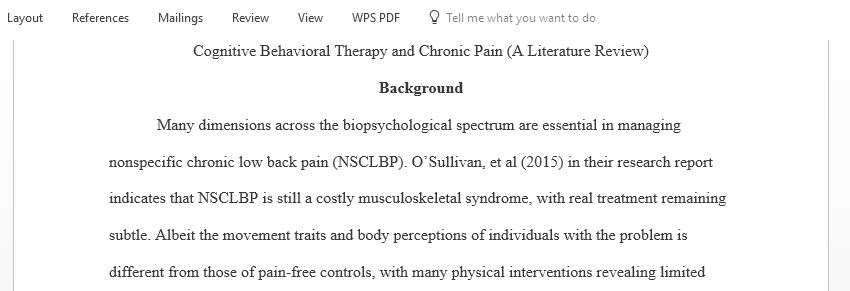 Literature review on Cognitive Behavioral Therapy and Chronic Pain