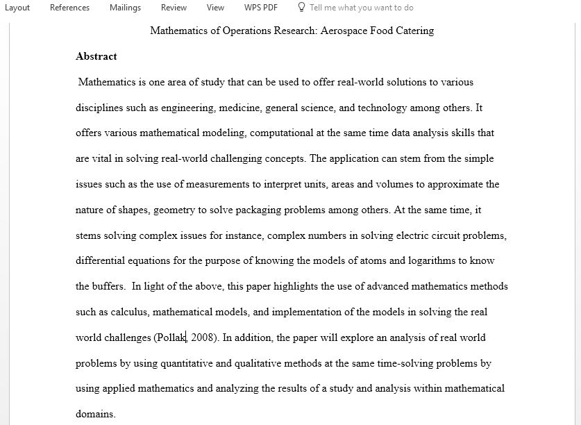 MATHEMATICS OF OPERATIONS RESEARCH AEROSPACE FOOD CATERING