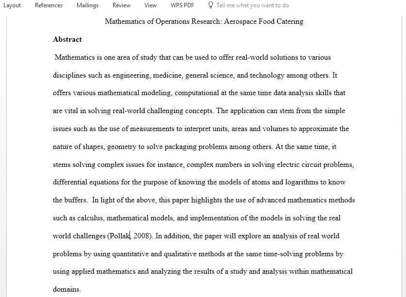 MATHEMATICS OF OPERATIONS RESEARCH AEROSPACE FOOD CATERING
