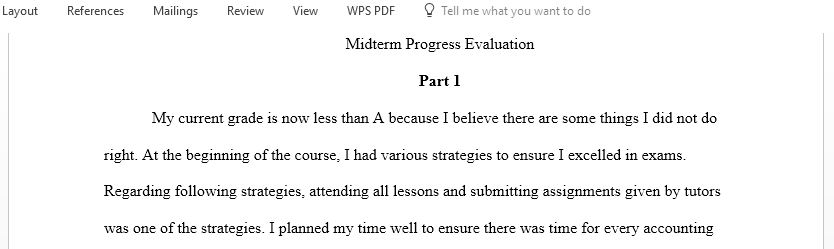 Mid semester Progress Evaluation