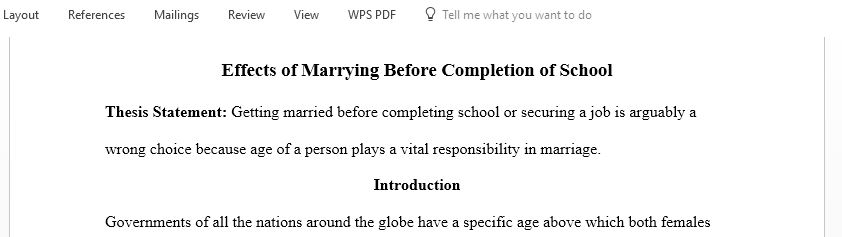 Persuasive essay about The effects of marrying before completion of school