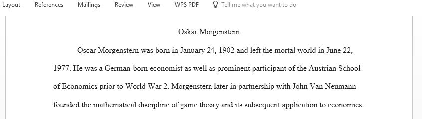 Please provide specific contributions that Oskar Morgenstern has provided to economics field