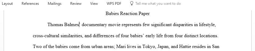 Please write a reaction paper about the movie Babies directed by Thomas Balmes