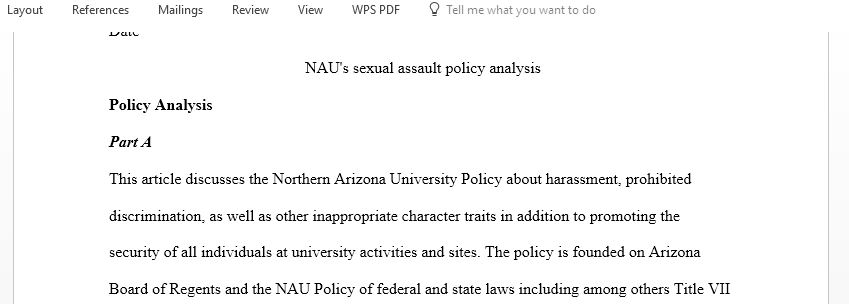 Policy of sexual assault for northern Arizona university