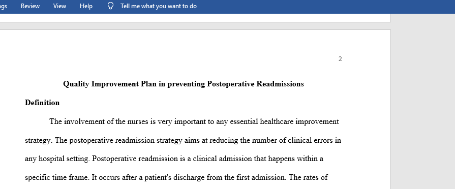 Quality Improvement Plan