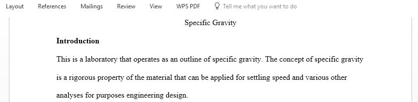 Report about specific gravity