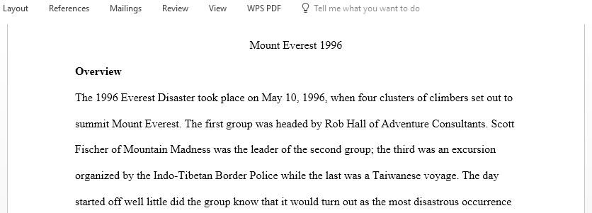 Research Question To what extent were equipment problems contributing factors to the deaths on Everest in 1996