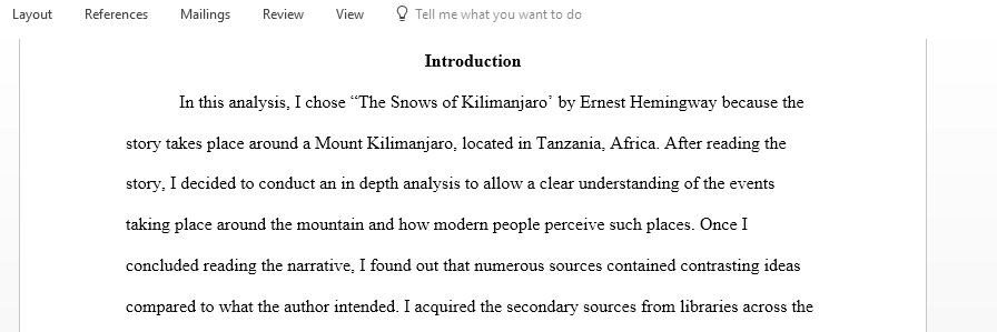 Research paper Ernest Hemingway, The Snows of Kilimanjaro