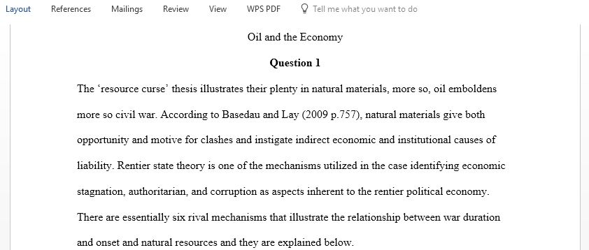 Take home final questions on Oil and the Economy