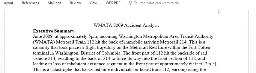 The paper is about the Accident of Washington D.C. Metro on June 2009