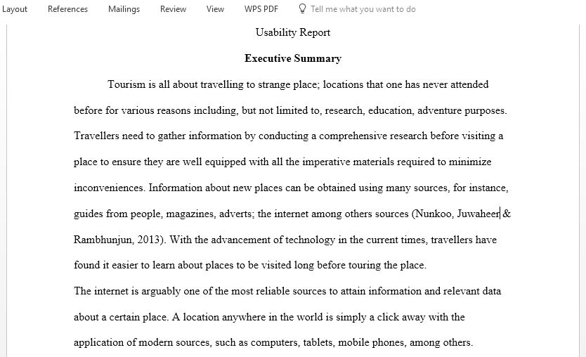 The usability report on how useful the website is for travelers report