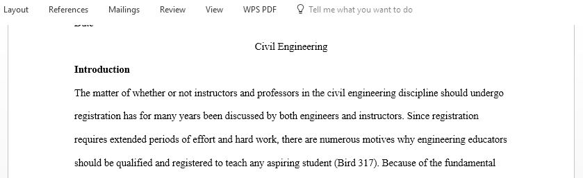 Whether or not instructors and professors in the civil engineering discipline should undergo registration