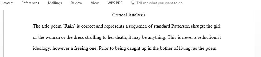 Write a critical analysis on Don Paterson’s ′Rain′, and of one or more poems by Don Paterson