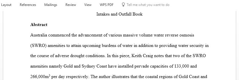 Write a summary of intakes and outfall book