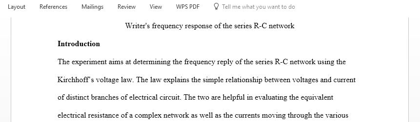 Writer's frequency response of the series R-C network experiment