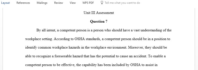 According to the OSHA construction standards, what is a competent person