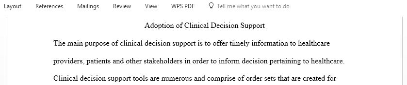 Adoption of Clinical Decision Support systems in the US