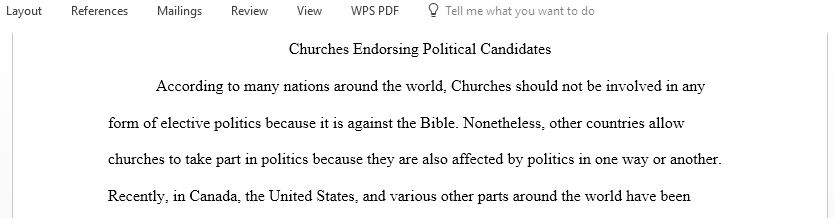 Churches endorsing a political candidate