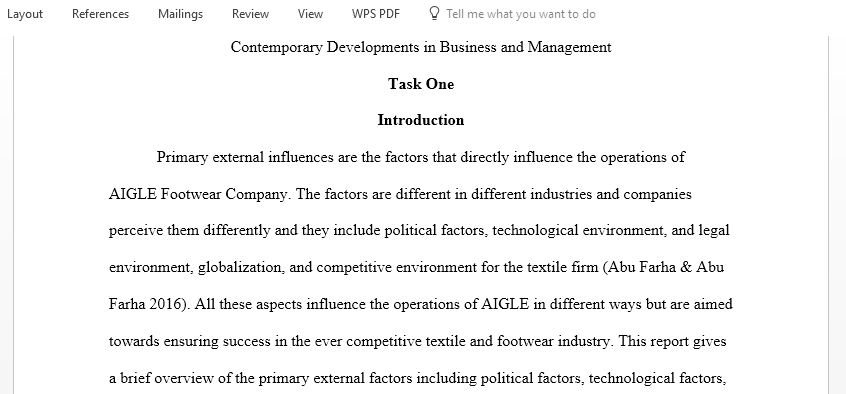 Contemporary Developments in Business and Management report