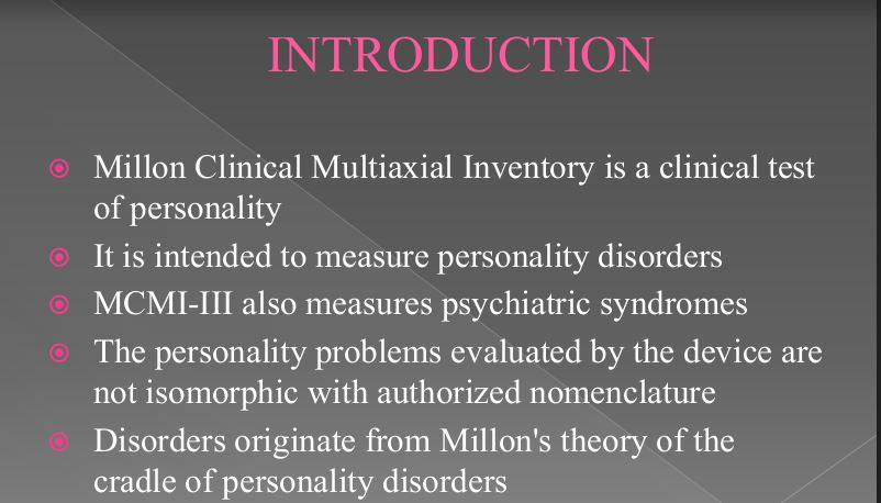 Create a PowerPoint presentation of 16 slides for the Million Clinical Multiaxial Inventory-III (MCMI-III)