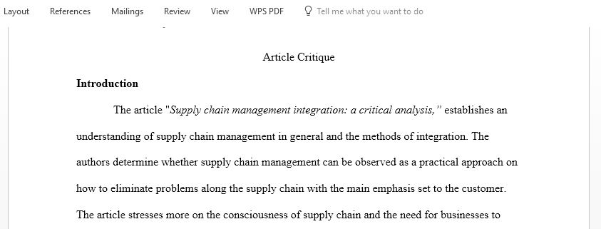 Critique the article, Supply chain management integration