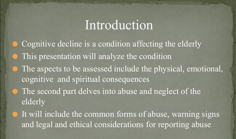 Develop a PowerPoint presentation addressing clinical issues in the elderly and neglect and abuse of dependent adults and the elderly