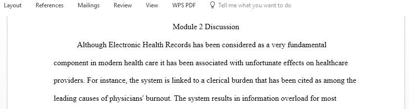 Discussion on physician burnout, associated with the use of EHRs