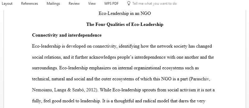 Eco-Leadership in an NGO