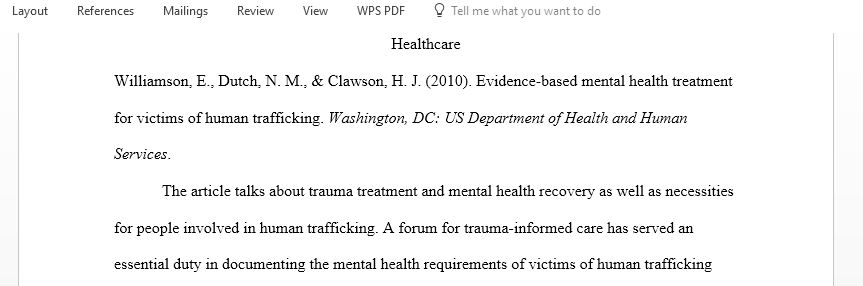 Evidence-Based Mental Health Treatment for Victims of Human Trafficking