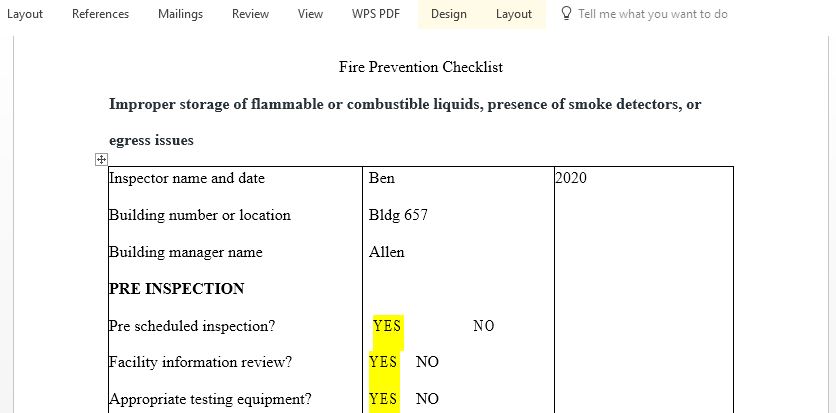 Fire Inspection Checklist