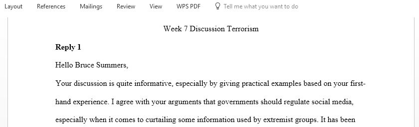 Give your response on your peers reply to  government regulation to media 