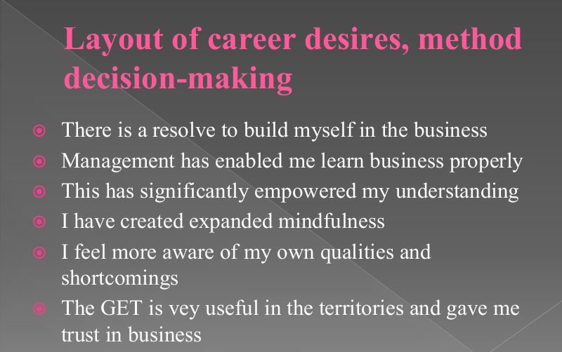 In 8 PowerPoint slides tell the audience what career you aspire towards and make it as specific and clear as possible