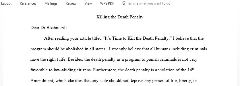 Indicates eight reasons why Brad J. Bushman believes the United States should join over 140 other countries in abolishing the death penalty