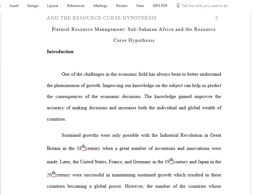 Natural Resource Management Sub Saharan Africa and the Resource Curse Hypothesis