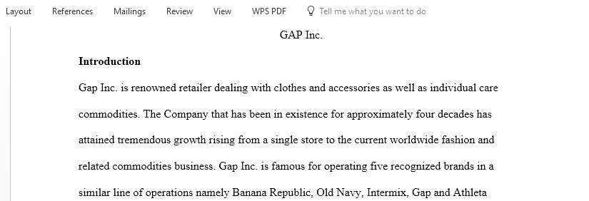 Products and Services of GAP Inc and their branches